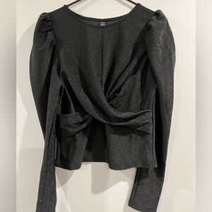 SHEIN black shimmer cross front shirt size L